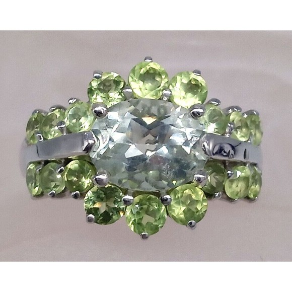 Smoky Quartz Green Peridot Ring Sterling Silver 925 Size 7 Prong Set Sparkly! - Picture 4 of 12
